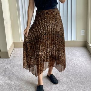 Cheetah Print Pleated Midi Skirt